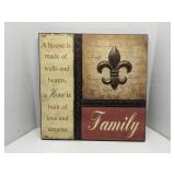 Metal Family sign with fleur de lis, 20x20