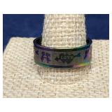rainbow iridescent stainless steel ring size 8.5