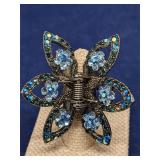 Blue rhinestone crystal flower hair claw clip