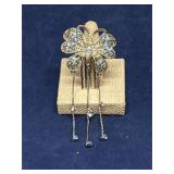 Silver-toned butterfly rhinestone hair comb