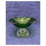 Green pressed glass footed candy dish