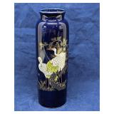 Japanese cobalt blue vase with cranes 9.5'