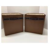Two Brown Fabric  Collapsible Storage Cubes