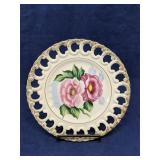Hand-painted floral pierced lace edge plate