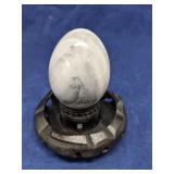 Gray marble egg on base, made in Hong Kong
