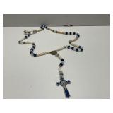 Catholic Rosary w/Blue &  Clear Beads & Saint