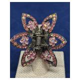 Pink rhinestone crystal flower hair claw clip