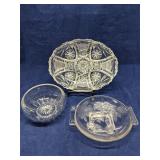 (3) Pressed & cut glass dishes