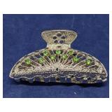 Filigree silver-tone rhinestone metal hair claw