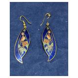 Blue cloisonnï¿½ enamel dangle earrings