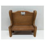 wood doll bench featuring a heart-shaped cutout
