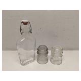 Vintag bottle & 2 glass insulators