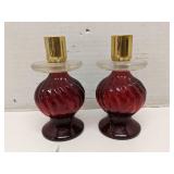 Lot of 2 Avon ruby red swirled glass candlesticks