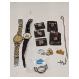 Group of watches, pins and brooches
