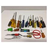Group of tools, mostly screw drivers