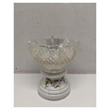Porcelain lamp base w/ iridescent cut glass top