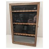 Vintage wood spoon rack w/ glass door