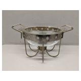 Vtg Fire King divided dish & metal warming stand