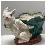 Large Vtg. Majolica Bunny Rabbit 12ï¿½ Planter