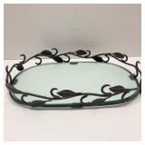 Oval Tray with Glass Bottom & Black Wrought Iron