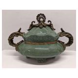 Vintage crackle-glazeceramic lidded vessel