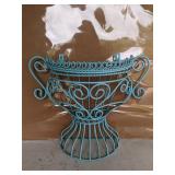 Blue painted metal wall planter