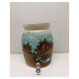 Hand-painted stoneware pottery beverage crock