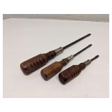 Lot of 3 vintage wood handles screwdrivers