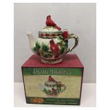 Cracker Barrel Plaid Tidings Cardinal Teapot