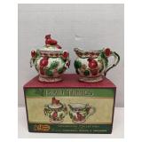 Cracker Barrel Plaid Tiding Cardinal Cream & Sugar
