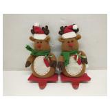 Lot of 2 plush reindeer Christmas stocking holders