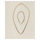 Gold-tone herringbone chain necklace & bracelet
