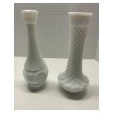 Lot of 2 Vtg White Milk Glass Bud Vase