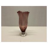 MCM Fluted Art Glass Vase Handmade 7' Amethyst
