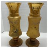 Lot of 2 Vtg Amber Art Glass Vase Unsigned