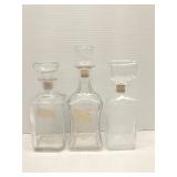 3 Glass whiskey decanters