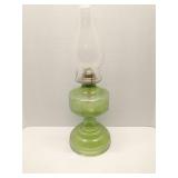 Green pressed-glass oil or kerosene lamp