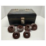 Vtg Hardside Train Case with 6 Brown Drawer Pulls