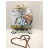 Sign, easel and heart wall decor