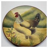 Folk-Art Style Handpainted Hen Round Plate