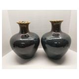 Lot of 2 large black speckled vases