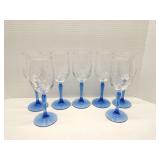 Set of blue stem glass wine glasses