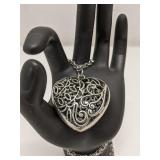 Silver-tone filigree puffed heart pendant necklace