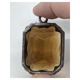 Large  emerald-cut amber stone pendant
