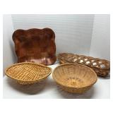 Lot of 4 Various Baskets Wicker & Wooden