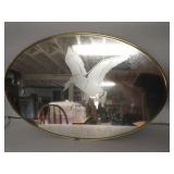 Oval mirror with etched duck