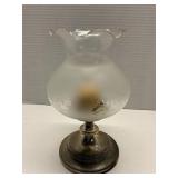 Vtg Silver Plated Candle Hurricane Lamp Frosted