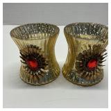 Lot of 2 Gold Mercury Glass otibe Candle Holders