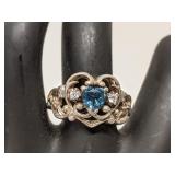 Sterling 925 heart-shaped blue stone ring size 8