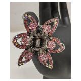 Silver-tone and rhinestone floral metal hair clip